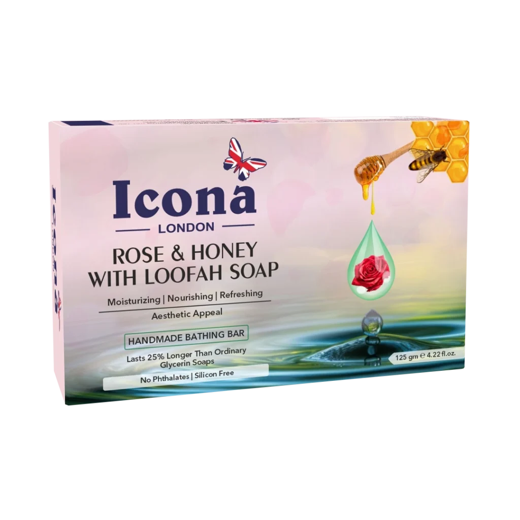 Icona London Rose & Honey with Loofah Soap Handmade Bathing Bar 125 GM